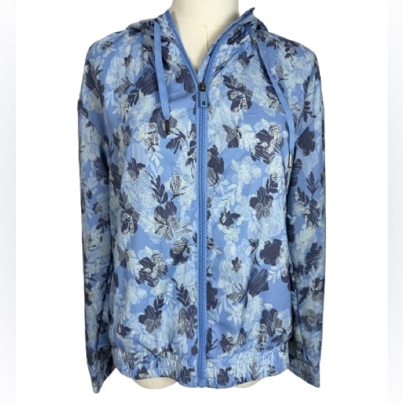 Avalanche Jackets & Blazers - Avalanche Blue Floral Hooded Zip Windbreaker Bomber Jacket